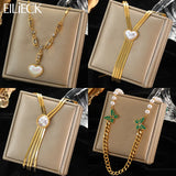 316L Stainless Steel Pearl Zirconia Tassel Pendant Necklace For Women Girls