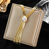 316L Stainless Steel Pearl Zirconia Tassel Pendant Necklace For Women Girls