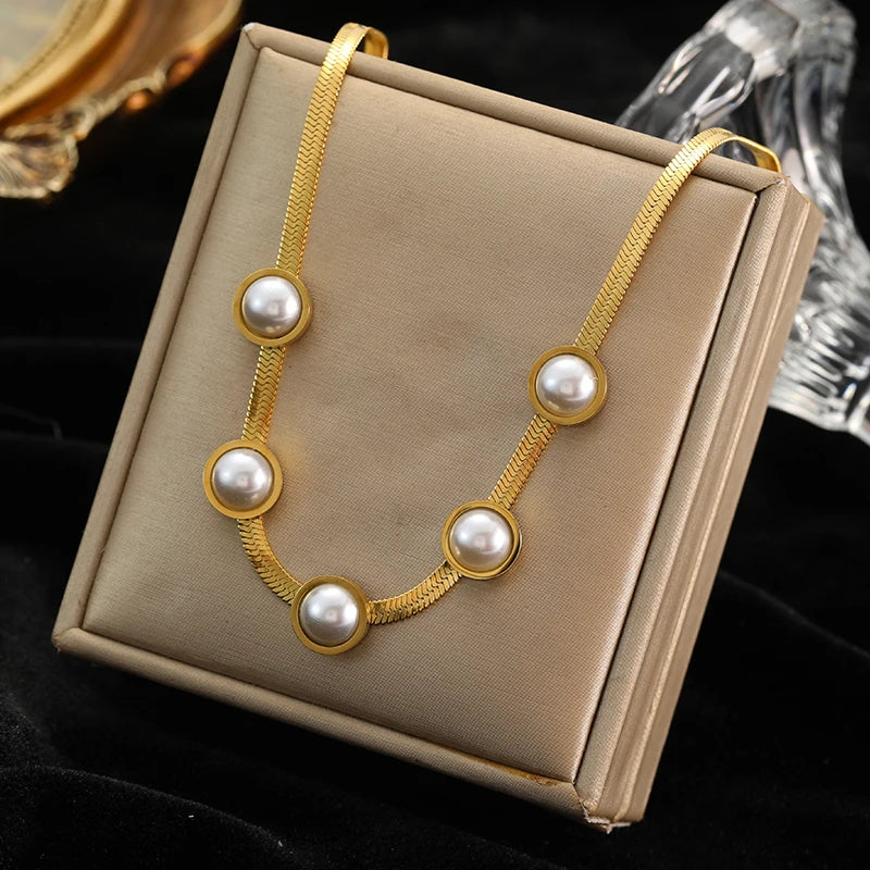316L Stainless Steel Pearl Zirconia Tassel Pendant Necklace For Women Girls