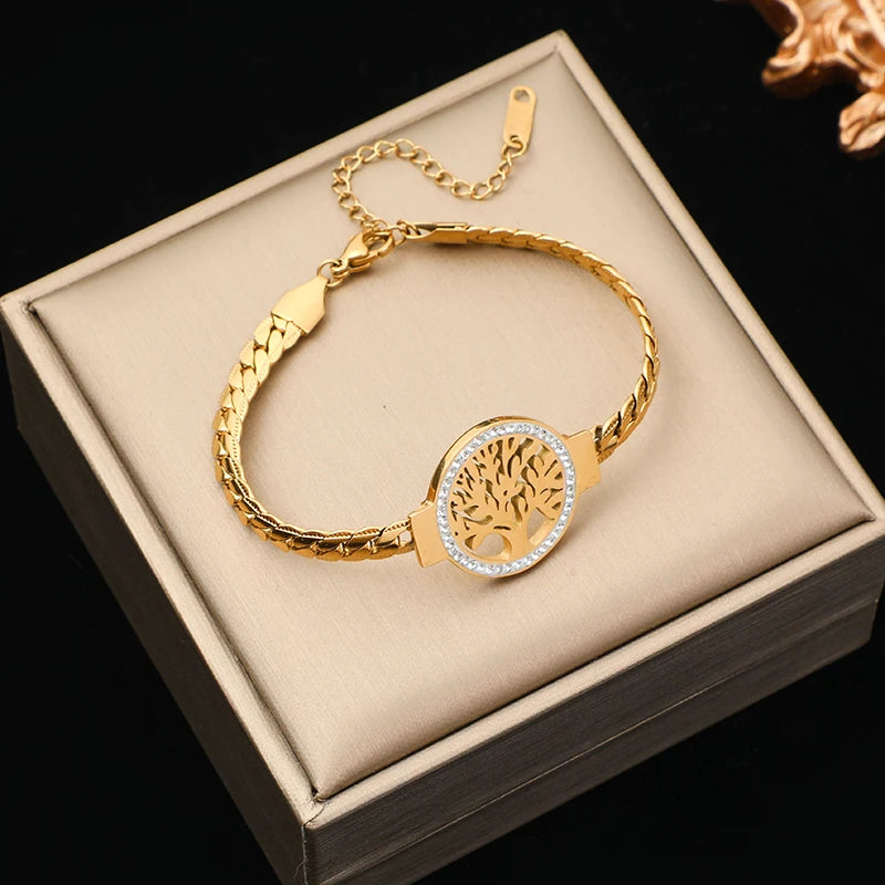 316L Stainless Steel Tree of Life Charm Bracelet For Women Girl