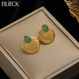 316L Stainless Steel Shell Fan-shaped Stud Earrings For Women Non-fading Jewelry
