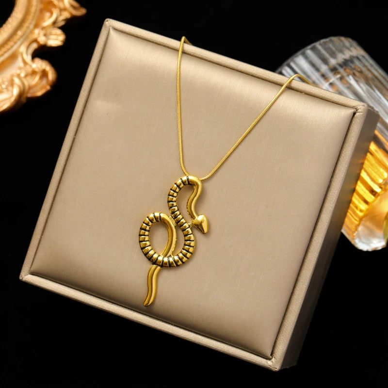 Stainless Steel Snake Bee Butterfly Pendant Necklace Women Girl Neck Chain
