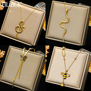 Stainless Steel Snake Bee Butterfly Pendant Necklace Women Girl Neck Chain