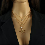 316L Stainless Steel Starfish Pendant Necklace Women Choker Chains 3in1 Jewelry