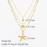 316L Stainless Steel Starfish Pendant Necklace Women Choker Chains 3in1 Jewelry