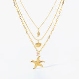 316L Stainless Steel Starfish Pendant Necklace Women Choker Chains 3in1 Jewelry