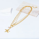 316L Stainless Steel Starfish Pendant Necklace Women Choker Chains 3in1 Jewelry