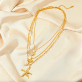 316L Stainless Steel Starfish Pendant Necklace Women Choker Chains 3in1 Jewelry