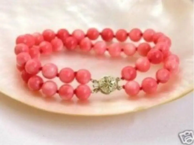 Pink Coral Bead Bracelet 7.5''
