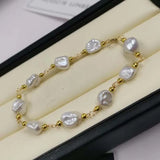 14KGF Baroque Pearl Golden Chain Bracelet 18-19cm