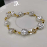 14KGF Baroque Pearl Golden Chain Bracelet 18-19cm