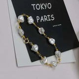 14KGF Baroque Pearl Golden Chain Bracelet 18-19cm