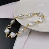 14KGF Baroque Pearl Golden Chain Bracelet 18-19cm