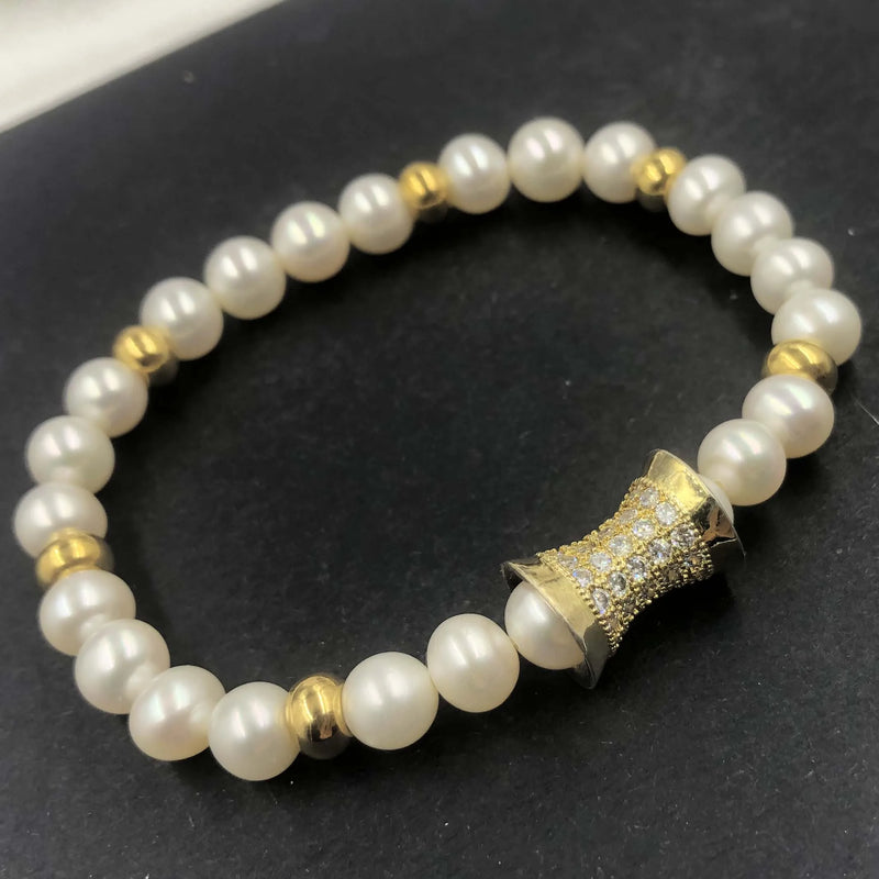 6-7mm Real Pearl Stretch Bangle Bracelet