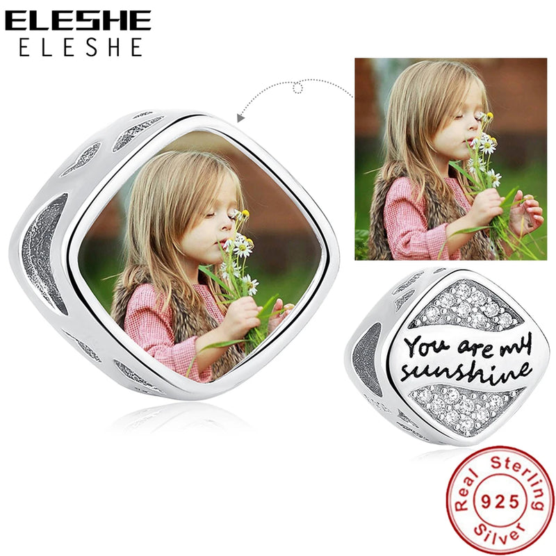 925 Silver CZ Square Charm You are my sunshine Bead