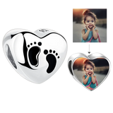925 Silver Baby Footprint Heart Bead for Bracelet DIY