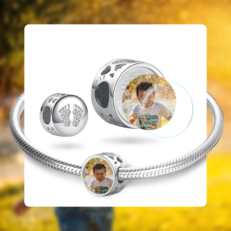 925 Sterling Silver Baby Footprint Bead for Bracelet DIY Jewelry Kids Gift