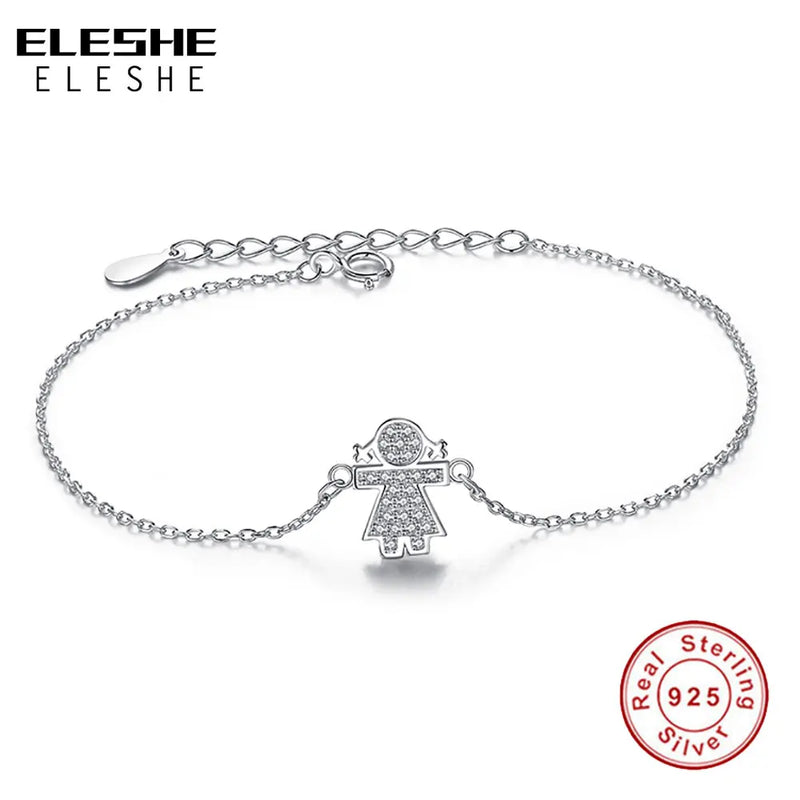 925 Silver Girls Charm Bracelet with Crystal CZ