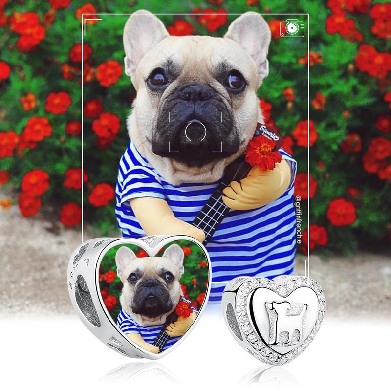 925 Silver CZ Dog Charm Photo Bead Bracelet DIY Jewelry