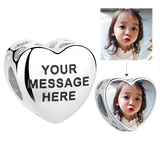 925 Sterling Silver Heart Bead Personalized Photo Charm for Women