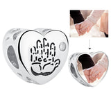 925 Silver Family Handprint Heart Charm Bead for Bracelet DIY Jewelry