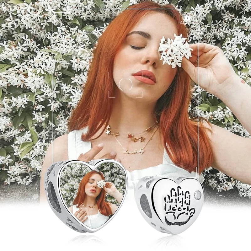 925 Silver Family Handprint Heart Charm Bead for Bracelet DIY Jewelry