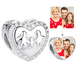 925 Sterling Silver Family Love Charm Photo Heart Bead for Bracelet DIY Jewelry