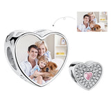 925 Silver Bead Pink CZ Photo Heart Bead Women Bracelet DIY Jewelry