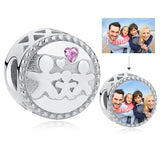 925 Silver Love Family Round Bead Photo Charm for Bracelet