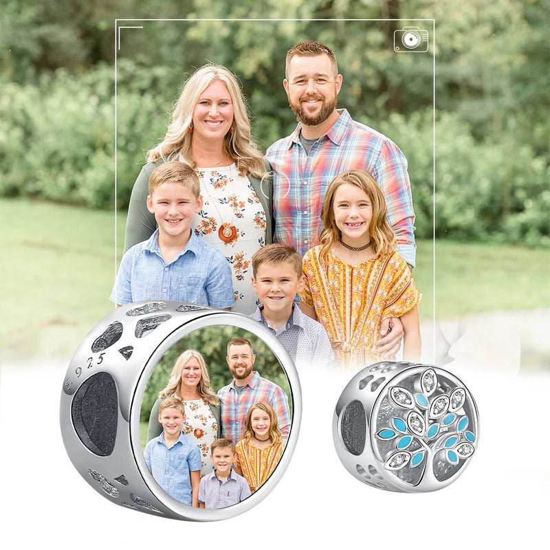 925 Silver Personalized Family Tree Round Bead Bracelet Charm DIY