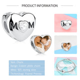 925 Silver CZ Mom Heart Charm Bead for Bracelet DIY Jewelry