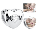925 Silver CZ Mom Heart Charm Bead for Bracelet DIY Jewelry