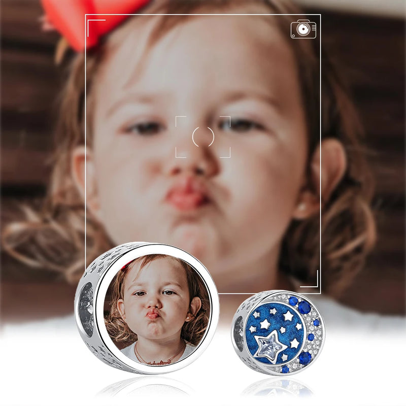 925 Silver Moon & Star Charm Customize Photo Fit Bracelet