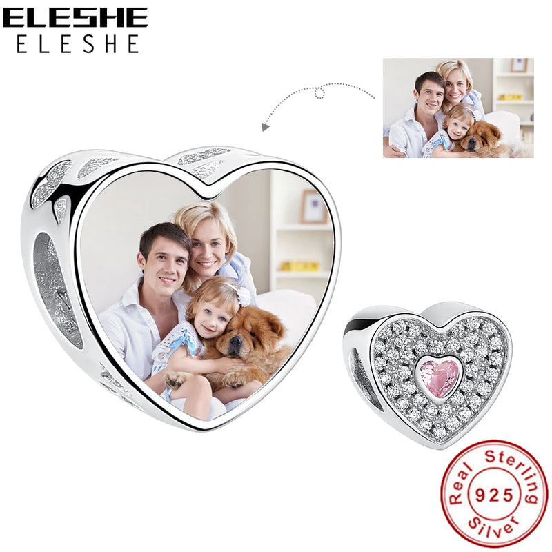 925 Silver Heart Charm w/ CZ Beads for Bracelet DIY
