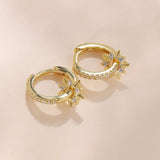 Genuine 925 Silver Sun Hoop Earrings with CZ for Women