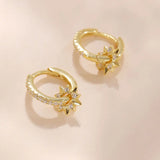 Genuine 925 Silver Sun Hoop Earrings with CZ for Women