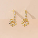 Genuine 925 Silver Sun Hoop Earrings with CZ for Women