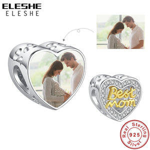 925 Sterling Silver Heart Mom CZ Charm Bead for Bracelet DIY Jewelry