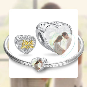 925 Sterling Silver Heart Mom CZ Charm Bead for Bracelet DIY Jewelry