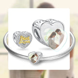 925 Sterling Silver Heart Mom CZ Charm Bead for Bracelet DIY Jewelry