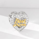 925 Sterling Silver Heart Mom CZ Charm Bead for Bracelet DIY Jewelry