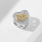 925 Sterling Silver Heart Mom CZ Charm Bead for Bracelet DIY Jewelry