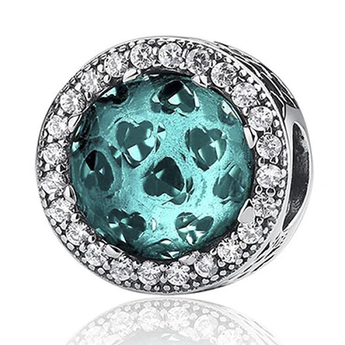 925 Silver Heart CZ Crystal Charm Beads for Women DIY Jewelry
