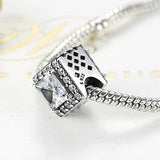 925 Sterling Silver Square Beads Clear CZ Crystal for Bracelets DIY