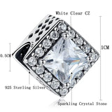 925 Sterling Silver Square Beads Clear CZ Crystal for Bracelets DIY
