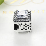 925 Sterling Silver Square Beads Clear CZ Crystal for Bracelets DIY