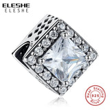 925 Sterling Silver Square Beads Clear CZ Crystal for Bracelets DIY