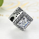925 Sterling Silver Square Beads Clear CZ Crystal for Bracelets DIY