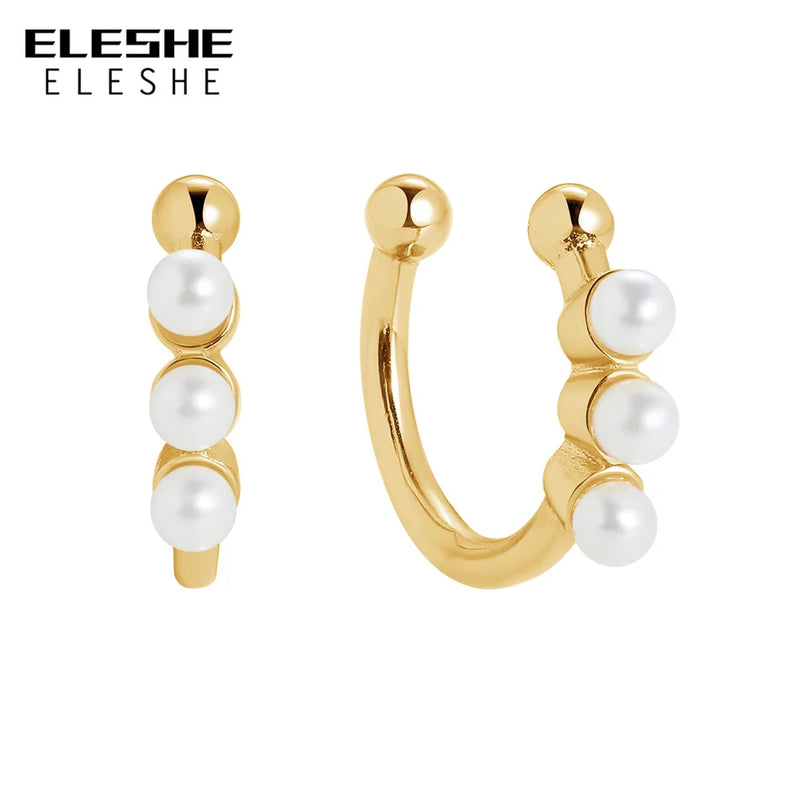 18K Plated 925 Sterling Silver Pearl Clip Earrings for Women
