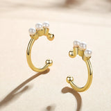 18K Plated 925 Sterling Silver Pearl Clip Earrings for Women
